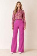 Solid Colour Women's Wide Leg Pants Bright Flamingo Pink