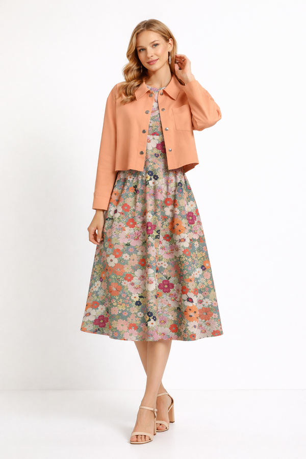 Solid Colour Women's Cropped Cotton Jacket Light Apricot