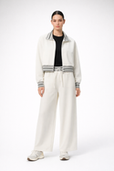 Striped Rib Collar Zip Jacket Off White