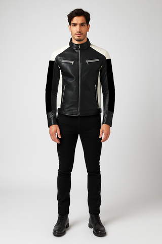 THE LOVERS MEN'S STAND-UP COLLAR BLOCK SLIM-FIT JACKET MULTI
