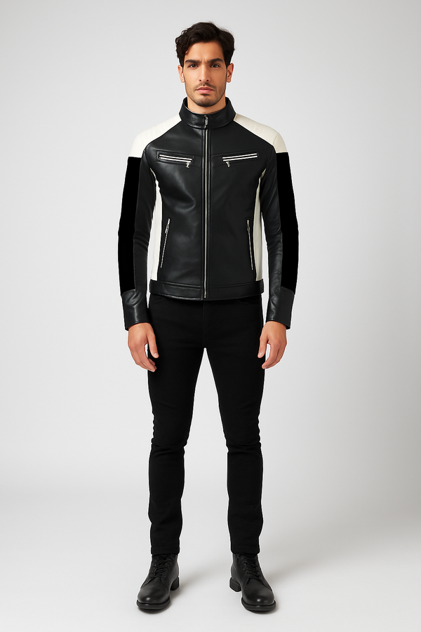 THE LOVERS MEN'S STAND-UP COLLAR BLOCK SLIM-FIT JACKET MULTI