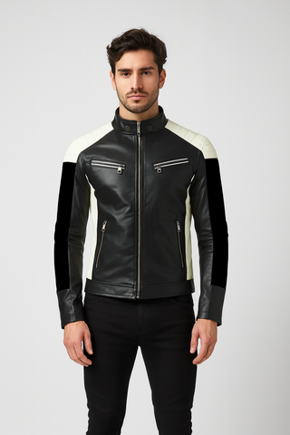 THE LOVERS MEN'S STAND-UP COLLAR BLOCK SLIM-FIT JACKET MULTI