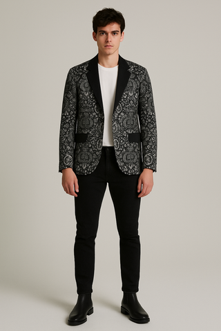 THE LOVERS MEN'S CASUAL FLAT LAPEL COLLAR COTTON BLAZER BLACK