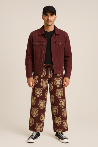 TIGER HEAD MEN'S STRAIGHT CASUAL COTTON PANTS  MUTED BURGUNDY