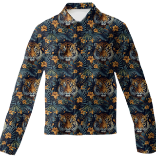 TIGER & TROPCIAL LEAVES MEN'S TWILL JACKET MULTI