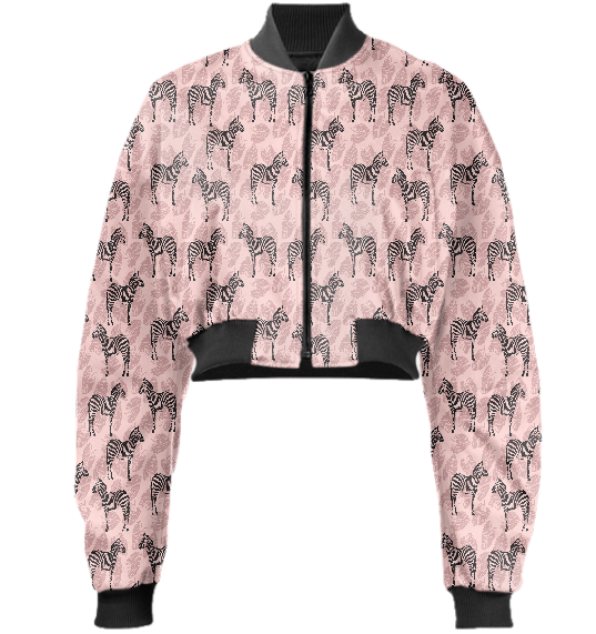 TROPICAL LEAVES & ZEBRAS CROPPED BOMBER JACKET MULTI