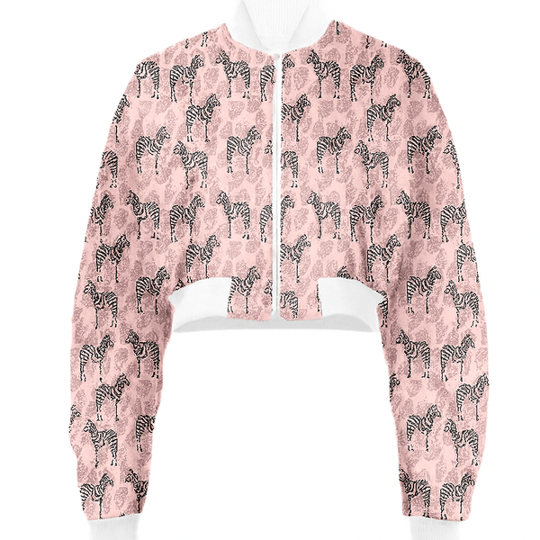 TROPICAL LEAVES & ZEBRAS CROPPED BOMBER JACKET MULTI