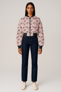TROPICAL LEAVES & ZEBRAS CROPPED BOMBER JACKET MULTI