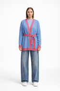 Two Tone Women's Merino Wool Robe Cardigan Dusk Blue & Rouge