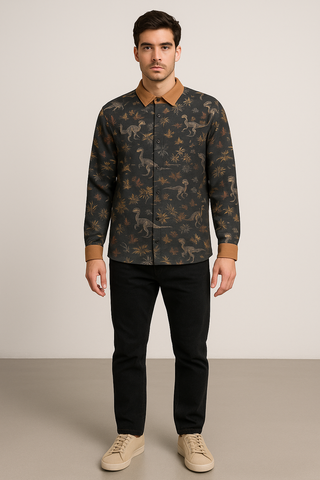 VELOCIRAPTOR MEN'S BUSINESS LONG SLEEVE POCKET COTTON POPLIN SHIRT ORANGE CARAMEL