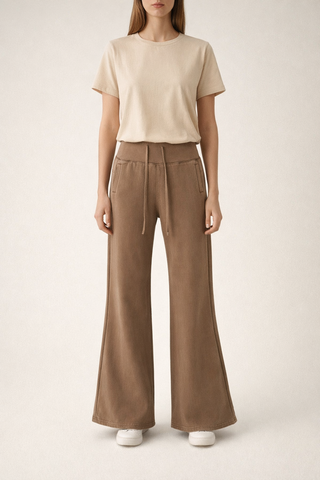 Vintage Washed Flared Fleece Pants Coffee