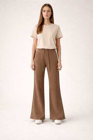 Vintage Washed Flared Fleece Pants Coffee