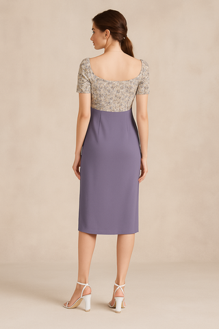 DELICATE WILDFLOWER SPLIT THIGH MIDI BODYCON DRESS WATERFALL LILAC