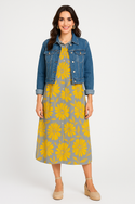 YELLOW GREY FLOWERS WOMEN'S LONG SHIRT DRESS COIN GREY
