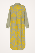 YELLOW GREY FLOWERS WOMEN'S LONG SHIRT DRESS COIN GREY