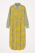 YELLOW GREY FLOWERS WOMEN'S LONG SHIRT DRESS COIN GREY