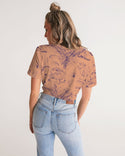 PALM TREES AND LIONS WOMEN TWIST FRONT CROPPED TEE LIGHT TANGERINE