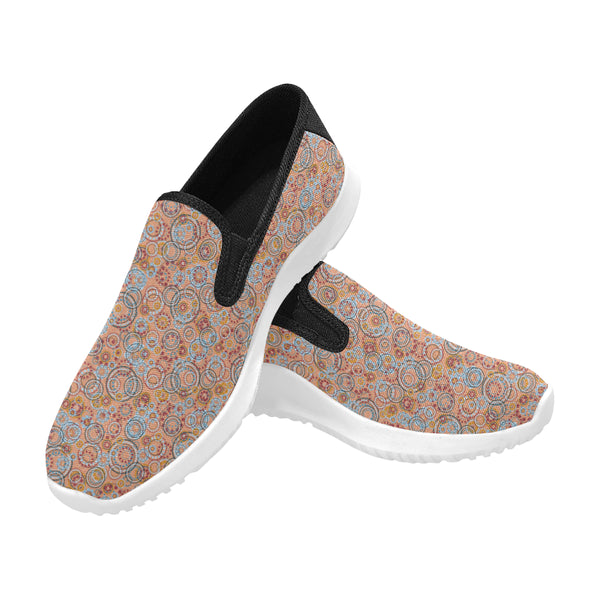 ABSTRACT CIRCLE PATTERN MENS CANVAS SLIP ON SNEAKERS CREAMSICLE ORANGE