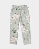 BEAUTIFUL FLORAL PATTERN WOMENS BELTED TAPERED PANTS PLATINUM SILVER
