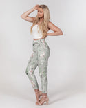 BEAUTIFUL FLORAL PATTERN WOMENS BELTED TAPERED PANTS PLATINUM SILVER