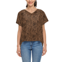 LIMITED EDITION ABSTRACT ANIMAL PRINT WOMEN'S OPEN BACK SHORT SLEEVE T-SHIRT CARAMEL