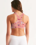 VINTAGE ABSTRACT FLORAL AND BIRDS SPORTS BRA LIGHT SALMON