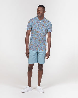 ABSTRACT CIRCLE MEN'S SLIM FIT SHORT SLEEVE POLO SHIRT LIGHT SKY BLUE