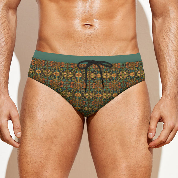 COLOURFUL DRAGONS MEN'S DRAWSTRING SWIM BRIEFS VINTAGE FERN