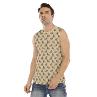 VINTAGE SAFARI LIONS MENS O-NECK SLEEVELESS TANK TOP BUTTERCREAM