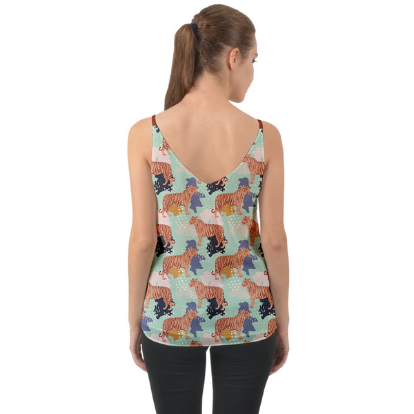 ABSTRACT TIGER PATTERN CHIFFON CAMI TOP RUSTIC CHERRY