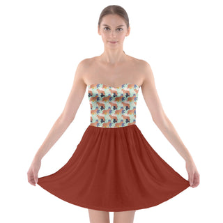 ABSTRACT TIGER PATTERN STRAPLESS BRA TOP DRESS RUSTIC CHERRY