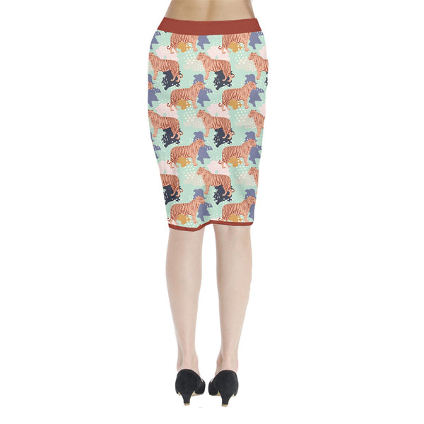 ABSTRACT TIGER PATTERN MIDI WRAP SKIRT RUSTIC CHERRY