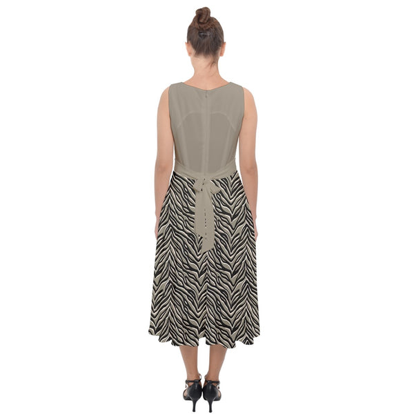 ABSTRACT ZEBRA PRINT MIDI TIE-BACK CHIFFON DRESS SIGNET GREY