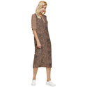 ABSTRACT ANIMAL PRINT BOW SLEEVE CHIFFON MIDI DRESS CARAMEL