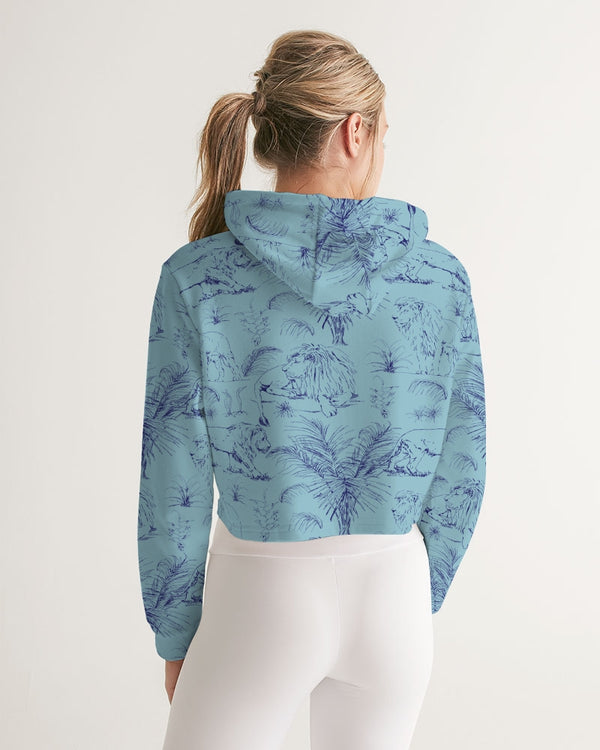 PALM TREES AND LIONS WOMEN CROPPED HOODIE CORAL BLUE