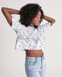 PALM TREES AND LIONS WOMEN LOUNGE CROPPED TEE WHITE