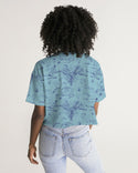 PALM TREES AND LIONS WOMEN LOUNGE CROPPED TEE CORAL BLUE