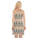 ABSTRACT TIGER PATTERN DRESS WITH NECK TIE SALMON ORANGE