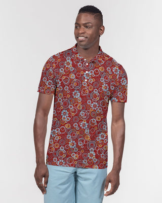 ABSTRACT CIRCLE MEN'S SLIM FIT SHORT SLEEVE POLO SHIRT CARMINE RED