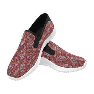 ABSTRACT CIRCLE PATTERN MENS CANVAS SLIP ON SNEAKERS CARMINE RED