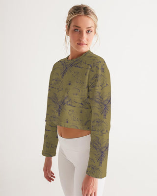 PALM TREES AND LIONS WOMEN CROPPED SWEATSHIRT LIGHT OLIVE