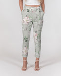 BEAUTIFUL FLORAL PATTERN WOMENS BELTED TAPERED PANTS PLATINUM SILVER