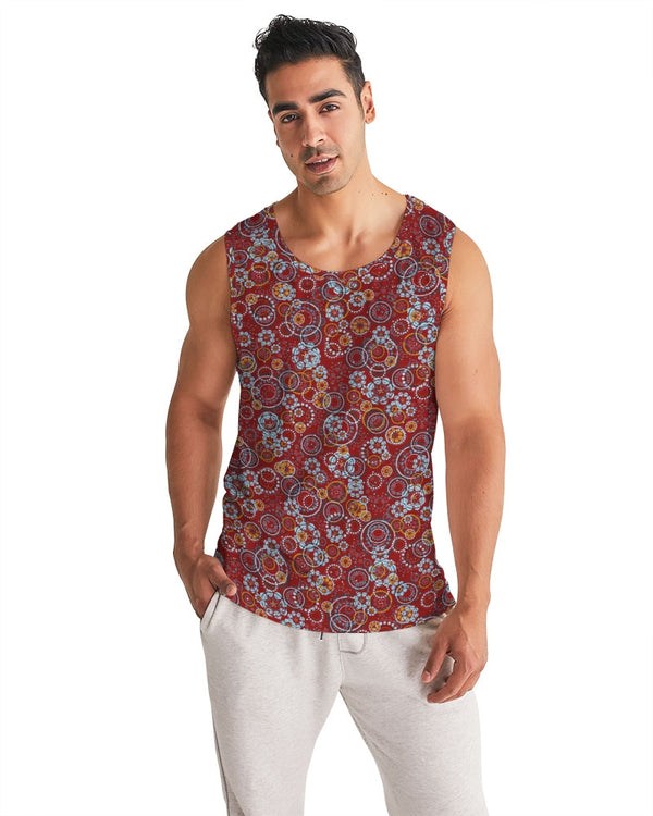ABSTRACT CIRCLE PATTERN MENS SPORTS TANK CARMINE RED