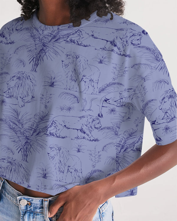 PALM TREES AND LIONS WOMEN LOUNGE CROPPED TEE LAVENDER MIST
