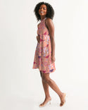VINTAGE ABSTRACT FLORAL AND BIRDS HALTER DRESS LIGHT SALMON