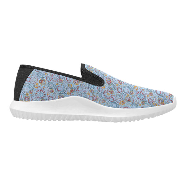 ABSTRACT CIRCLE PATTERN MENS CANVAS SLIP ON SNEAKERS LIGHT SKY BLUE