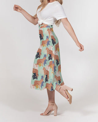 ABSTRACT TIGER PATTERN A-LINE MIDI SKIRT MULTI