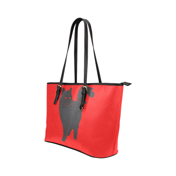 BLACK CAT LARGE LEATHER PU TOTE BAG BRIGHT RED