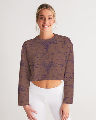 PALM TREES AND LIONS WOMEN CROPPED SWEATSHIRT COPPER