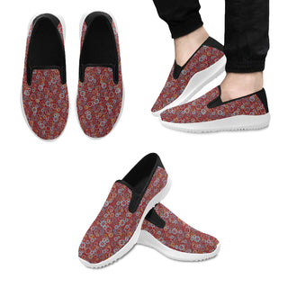 ABSTRACT CIRCLE PATTERN MENS CANVAS SLIP ON SNEAKERS CARMINE RED